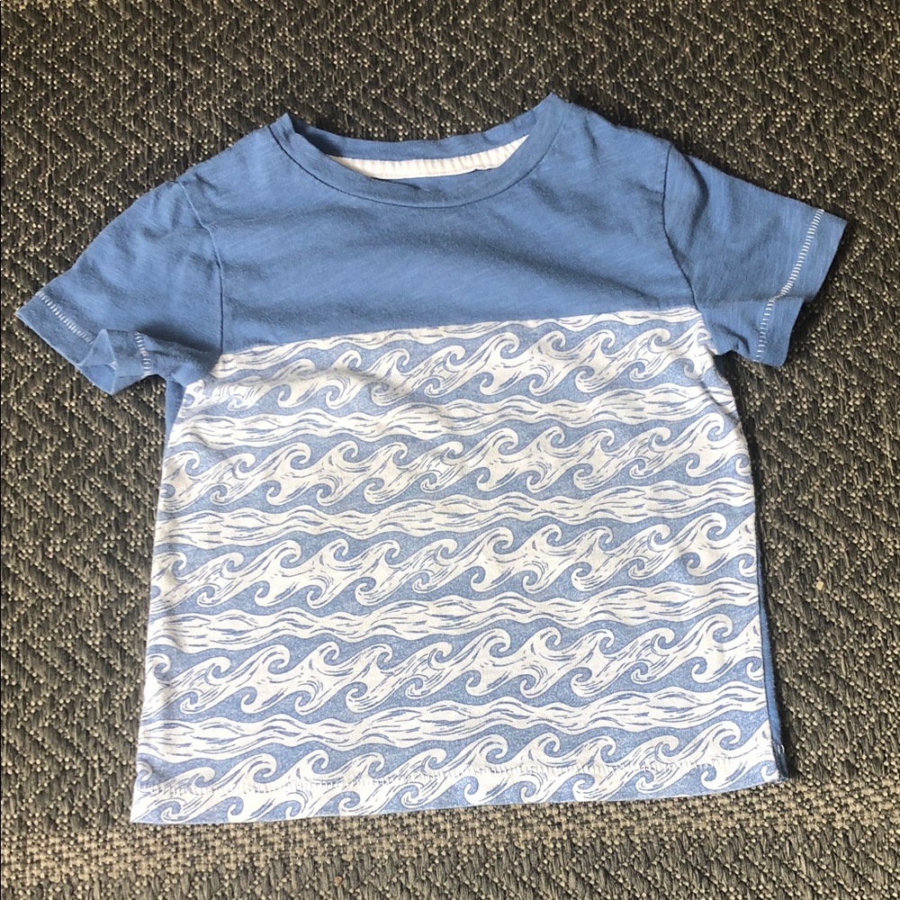 George Blue Short Sleeve Tee with White Wave Print